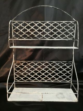 Vintage Metal 2 Tiered Wall Counter Caddy Bath Vanity Kitchen Craft Shabby Chic