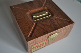 Vintage Metal File Box Porta File Check Storage Box No Key Wood Grain