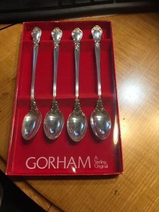 4 Long Sterling Silver Gorham Chantilly Iced Tea Spoons No Mono In Org Box