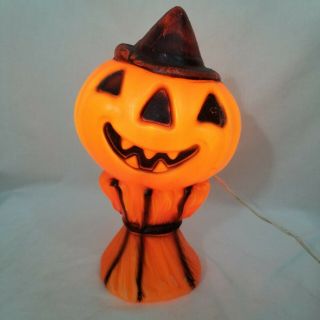 Vintage 1969 Empire Jack O Lantern Halloween Pumpkin Blow Mold Haystack 13 " Glow