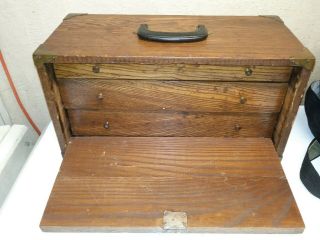 Antique Vintage Wooden Machinist Jeweler Watchmaker Tool Chest Box