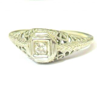 1910s Antique 18k White Gold Diamond Ring Filigree Work As - Is - Estate Jewelry