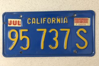 1977 California Blue And Yellow License Plate 95 737 S