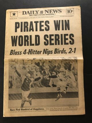 1971 York Daily News Pittsburgh Pirates Win World Series Roberto Clemente