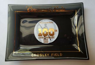 Vintage Glass Cincinnati Reds Crosley Field,  100th Anniversary Ash Tray - 1969
