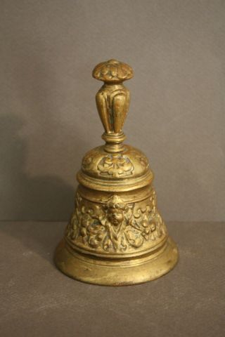 Vintage Small Art Nouveau Cherub Design Brass Color Bell