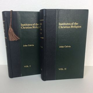 Vintage Retro Book Decor Institutes Of The Christian Religion Set Vol.  I & Ii