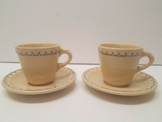 Set Of 2 Vintage Syracuse China Econo Rim Blue Trim 4oz Coffee Cups With Saucers