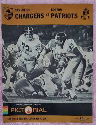 1967 Afl Football Program,  San Diego Chargers Vs Boston Patriots In San Diego