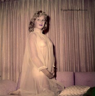 Bunny Yeager Color Camera Transparency Pretty Blonde Model Diaphanous Nightie