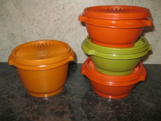 Tupperware Set Of 4 Vintage Servalier Bowls 886 & 1323 Harvest Colors