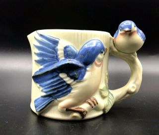 Vintage Takahashi Ceramic Bird Coffee Mug Blue Bird Jay Tree Handle