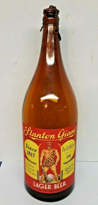 Vintage Stanton Beer Giant Picnic Bottle 1/2 Gal Stanton Brewing Co.  Troy N.  Y.