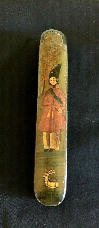 Antique Persian Papier Mache Lacquered Qalamdan Pen Box