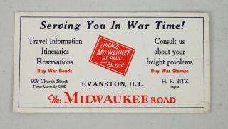 Vintage Chicago Milwaukee Road St.  Paul & Pacific Ink Blotter Evanston War Time