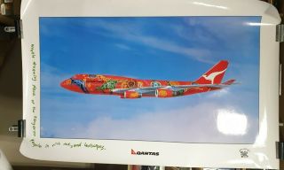 Qantas Airways Vintage Boeing 747 Poster Wunala Dreaming.  40x25 Inches