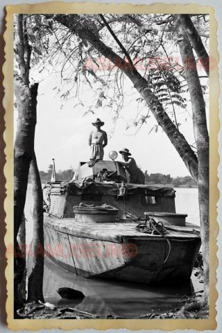 50s Vietnam Saigon Warship Boat Army Patrol Guard Topless Old Vintage Photo 912