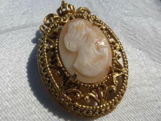 Vintage Large Shell Cameo Brooch Pin By Florenza Signed Lovely