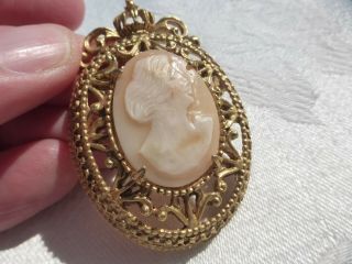Vintage LARGE SHELL CAMEO BROOCH Pin by Florenza Signed LOVELY 2