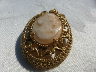 Vintage LARGE SHELL CAMEO BROOCH Pin by Florenza Signed LOVELY 3