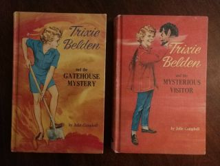 2 Vintage Trixie Belden Books 3 Gatehouse Mystery & 4 Mysterious Visitor 1965