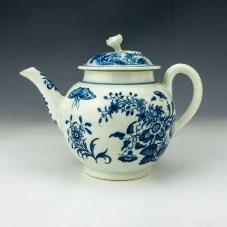 Antique First Period Worcester - Three Flowers Pattern Blue & White Teapot