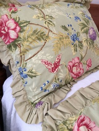 Mary Jane Home 2 Pillow Shams Standard Ruffle Vintage Green Rose Floral Shabby