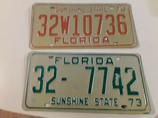 1973,  74 Florida Fl License Plates Old Stock