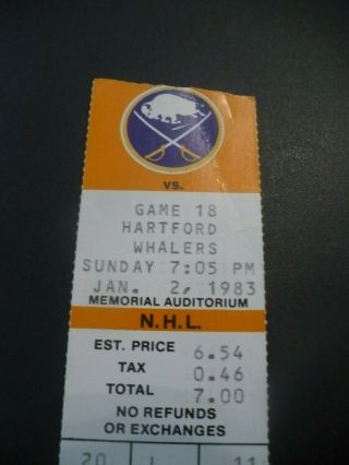 1/2/83 Buffalo Sabres Vs Hartford Whalers Vtg.  Ticket Stub - Memorial Aud.