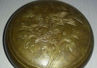 Unmarked Vintage Brass? Trinket Box W/intricate Bird Design Etched Into Lid