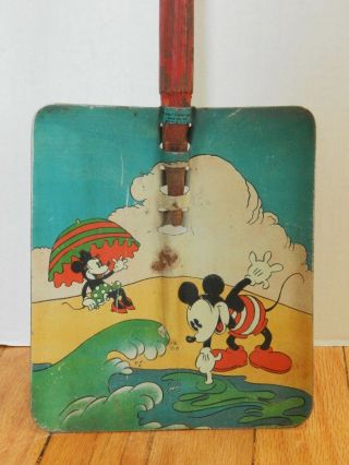 Antique Vtg Ohio Art Tin Litho Toy Sand Shovel Mickey Mouse & Minnie