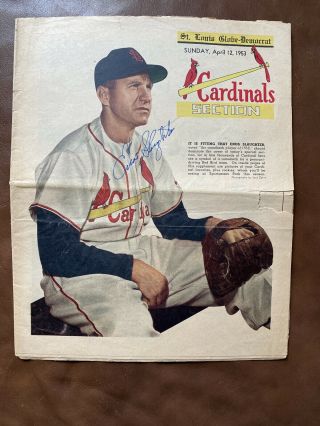 1953 St.  Louis Globe - Democrat Enos Slaughter Cardinals Two Autos Signed