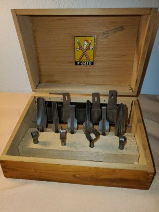 Vintage X - Acto Hobby Knife Wood Cutting Set In Dovetail Wood Box 14 Blades