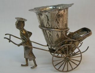 Antique - Chinese Export - Silver Rickshaw Bud Vase / Toothpick Holder