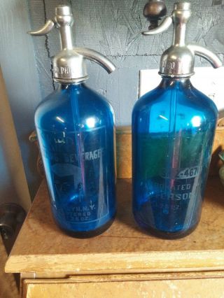 Antique Vintage Ray Blue Seltzer Bottles Sheffield & Service Bottling Co