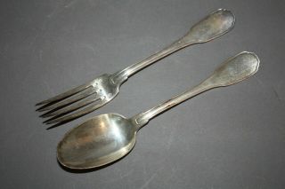 Vintage Silver Plated Salad Serving Spoon & Fork Set 8 " No Mono
