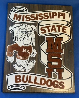 Vintage 1970 - 80s Mississippi State Bulldogs Felt Wall Plaque - Msu
