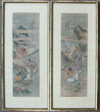 A 19th C.  Qing Paintings On Silk With Calligraphy