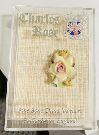 Vintage Charles Rose Staffordshire England Fine Bone China Rose Brooch