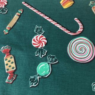 Vtg Round Green Candy Print Tablecloth Party Festive Lollipop Peppermint 2