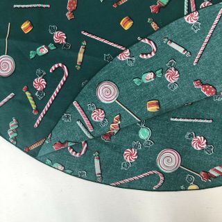 Vtg Round Green Candy Print Tablecloth Party Festive Lollipop Peppermint 3