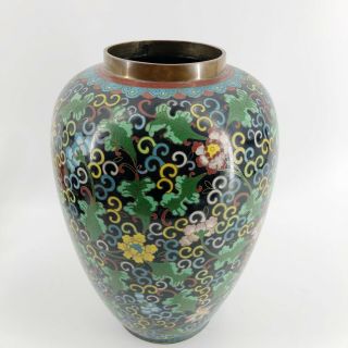 Vintage Chinese Cloisonne Enamel On Brass Vase Antique China 11” Tall Colorful