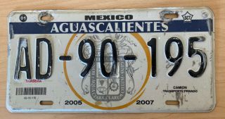 Aguascalientes Mexico License Plate Tag Placa Truck Camiòn