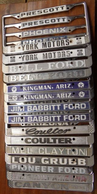 U - Pick One (or Pair) Of Vintage Arizona Metal Car Dealer License Plate Frame (s)