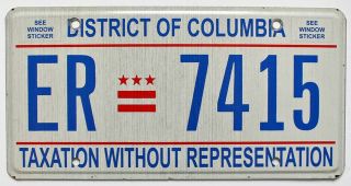 Washington Dc Taxation Without Representation License Plate,  Er 7415