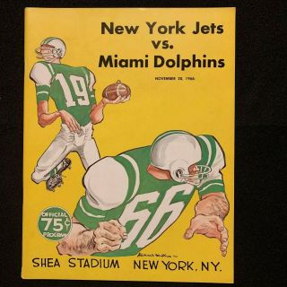 1966 Afl Football Program York Jets Vs Miami Dolphins Nov 20th Joe Namath Nm