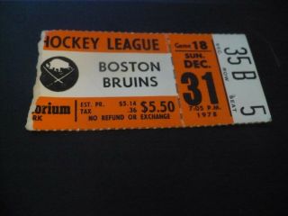12/31/78 Buffalo Sabres Vs Boston Bruins Vtg.  Ticket Stub -