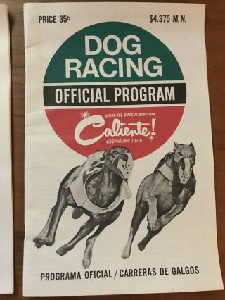 2 - Vintage 60’s Dog Racing Program Caliente Greyhound Club W/ Tickets 2