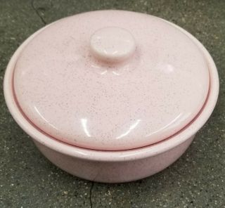 Vintage Bauer Pottery Pink Speckled Casserole Dish And Lid Tureen