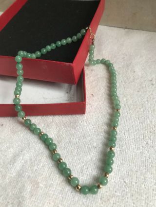 Vintage/antique 9ct Gold With Green Jade Bead Necklace
